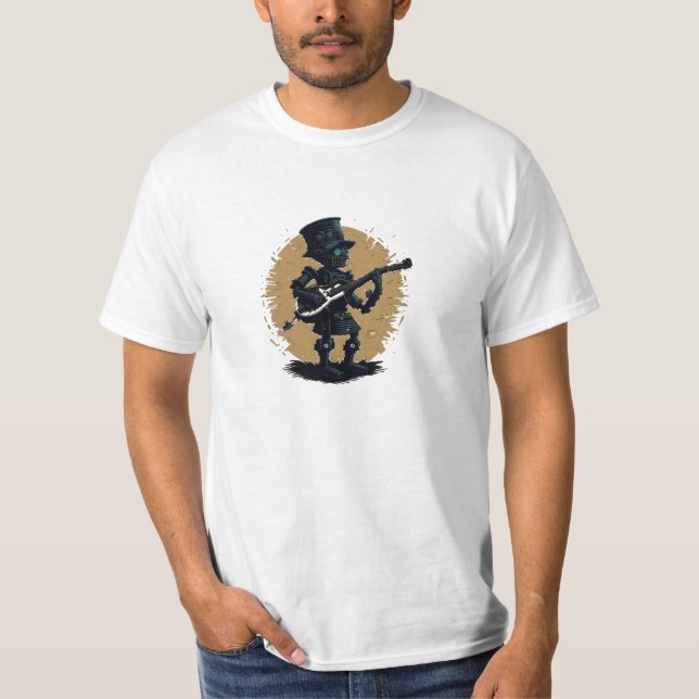 Camiseta vintaje cute robot steampunk guitar (Frente)