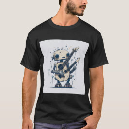 Camiseta vintaje cute robot steampunk guitar dual