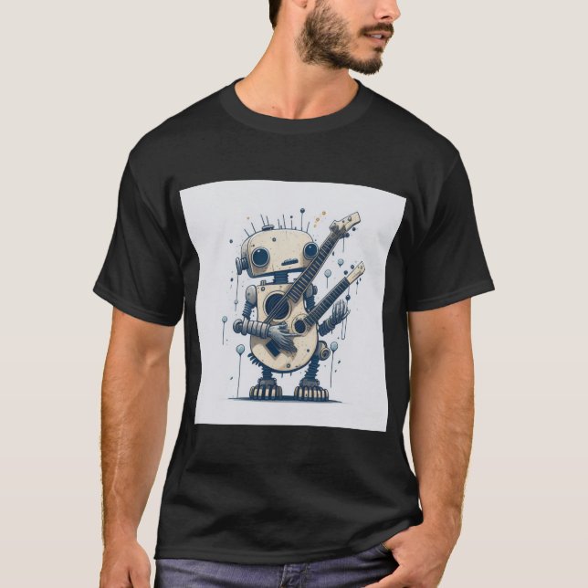 Camiseta vintaje cute robot steampunk guitar dual (Frente)