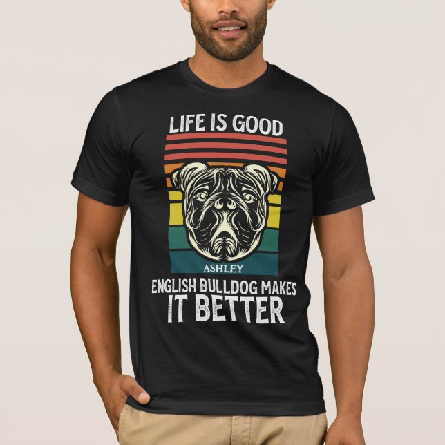 Camiseta Vinteza Inglês Bulldog Estilo Retro Cão T-Shirt (Frente)