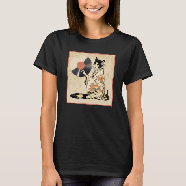 Camiseta Vinyl Record Player Retro Cat Owner Record Collect (Frente)