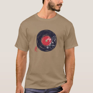 Camiseta Vinyl Record Retro Grunge With Sakura Blossoms