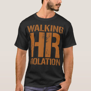 Camiseta Violação de RH a Pé Texto Dourado Escuro Vintage