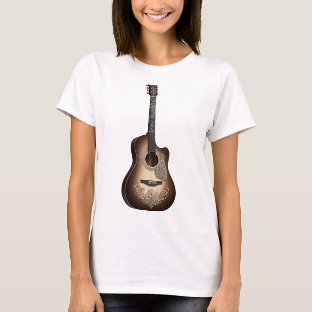 Camiseta Violão acústico detalhado com cordas (Frente)
