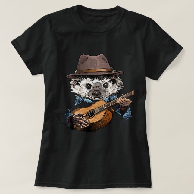 Camiseta Violão Acústico Hipopótamo Jogador de Violão Safar (Frente do Design)