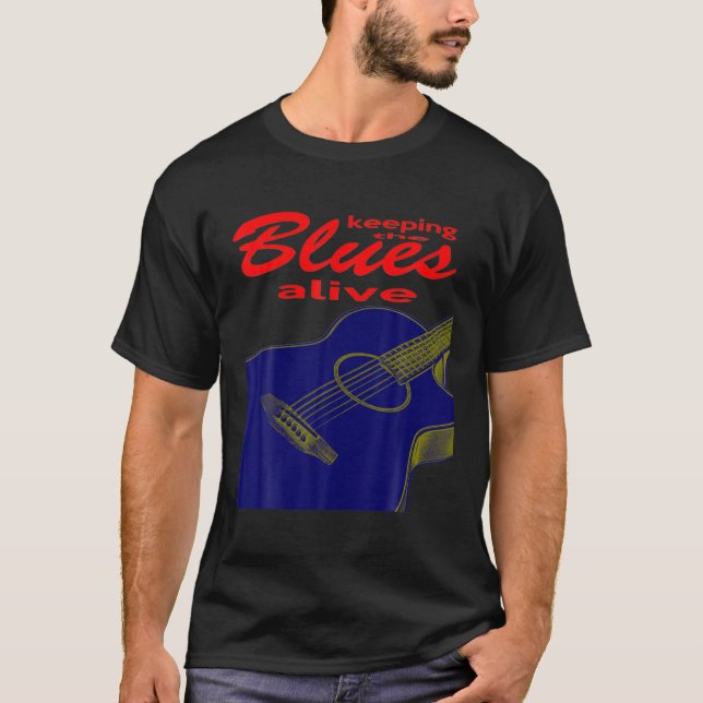 Camiseta Violão Acústico Mantendo Os Blues Vivos (Frente)