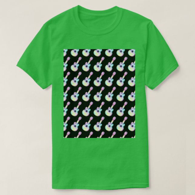 Camiseta Violão Colorido com Gráfico de Notas (Frente do Design)