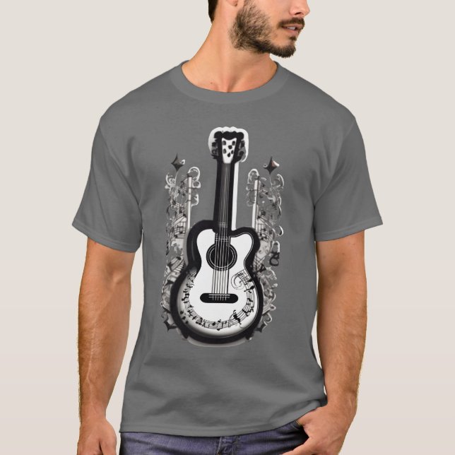Camiseta Violão com notas musicais para quem ama música (Frente)