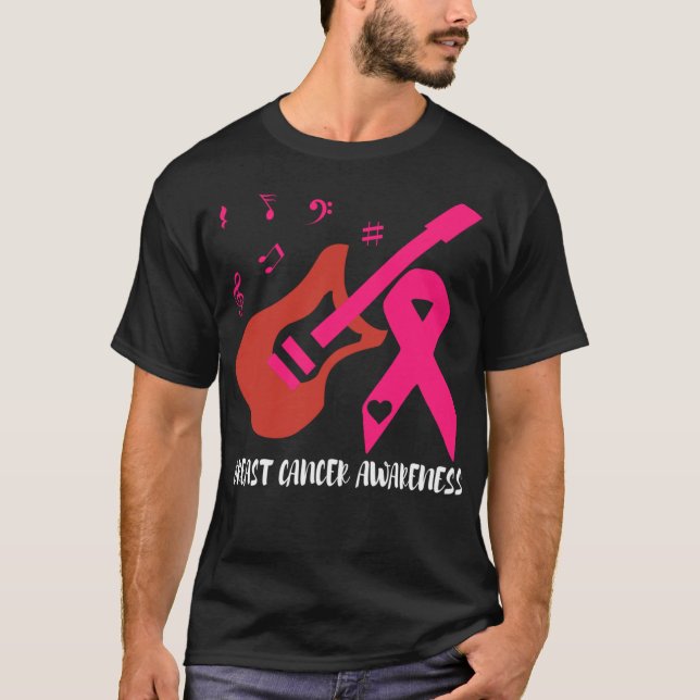 Camiseta Violão com Sensibilização do Cancer de Fita Rosa (Frente)