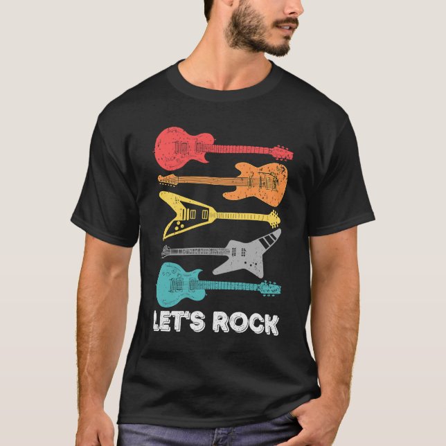 Camiseta Violão De Bass Clássico De Vamos Lets Rock (Frente)