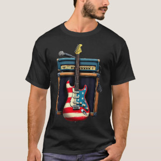 Camiseta Violão de Rock da Bandeira Americana