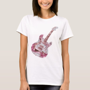 Camiseta Violão Elétrico com Brilho Rosa Prata Dinâmico