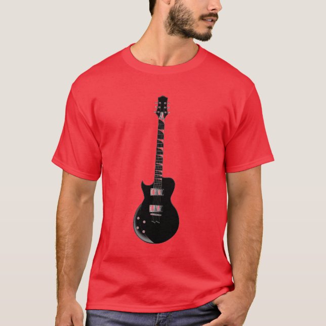 Camiseta Violão Elétrico de Pop Negro Vermelho (Frente)