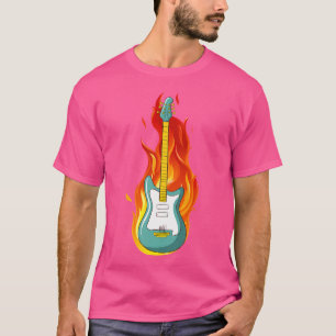 Camiseta Violão Eletroelétrico Queimado Com Chama De Fogo