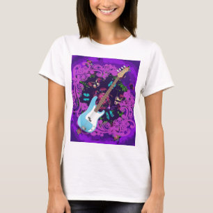Camiseta Violão Floral Roxo Guitarra Novo Equilíbrio Superi