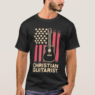 Camiseta Violão - Guitarista Cristão EUA Bandeira Igreja Wo