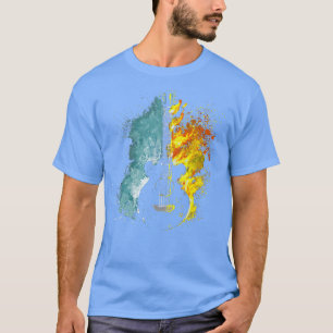Camiseta Violão-guitarrista, fogueira elétrica e música-gel