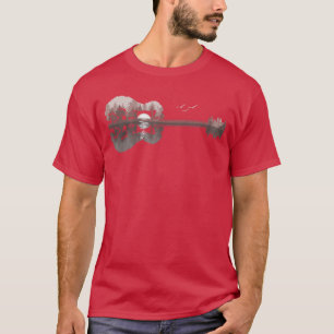 Camiseta Violão Lago Pôr do Sol Guitarrista Country Rock