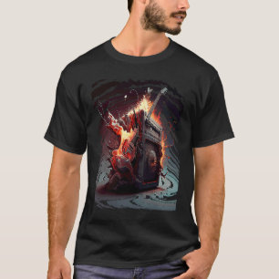 Camiseta Violão Quebrado Através de um Amplificador com Exp