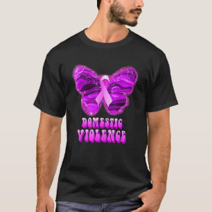 Camiseta Violência Doméstica Borboleta Laço Roxo Apoio