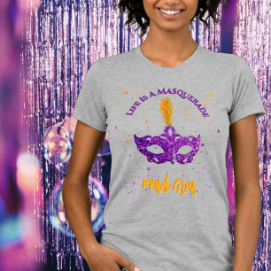 Camiseta Violet and Orange Sparkles Mask Mardi Gras