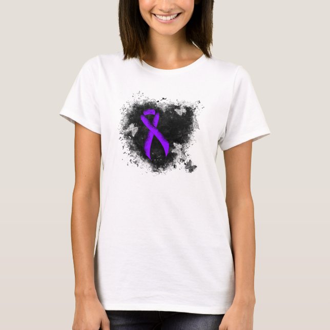 Camiseta Violet Ribbon Grunge Heart, Linfoma de Hodgkin (Frente)