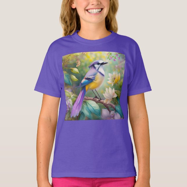 Camiseta Violet Tufted Jay Fantasy Bird (Frente)
