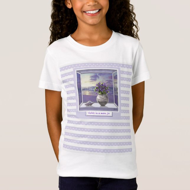 Camiseta violetas em vidro luar (Frente)
