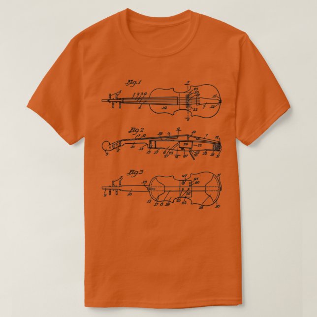 Camiseta Violin Art Patent Impressão Black (Frente do Design)