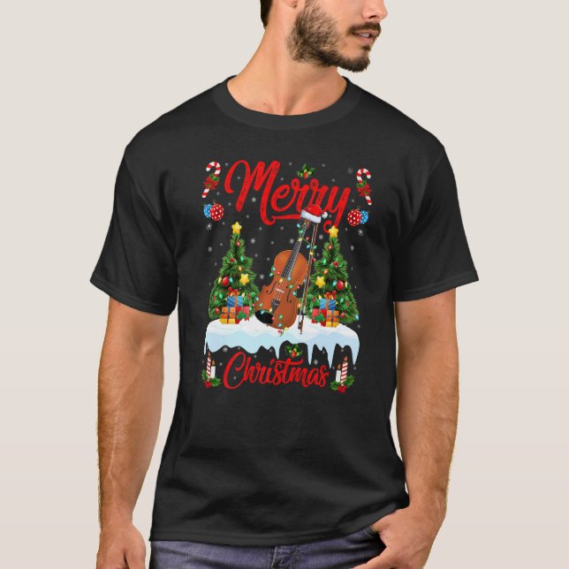 Camiseta Violin  Lights Xmas Tree Santa Violin Christmas (Frente)
