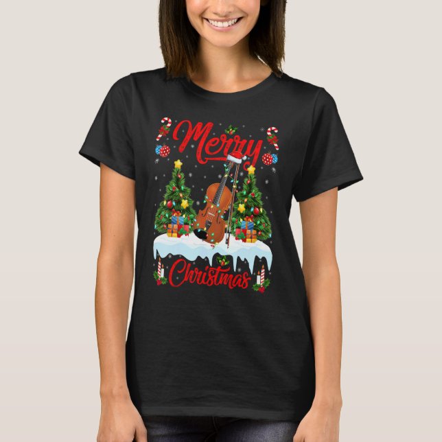Camiseta Violin   Lights Xmas Tree Santa Violin Christmas (Frente)