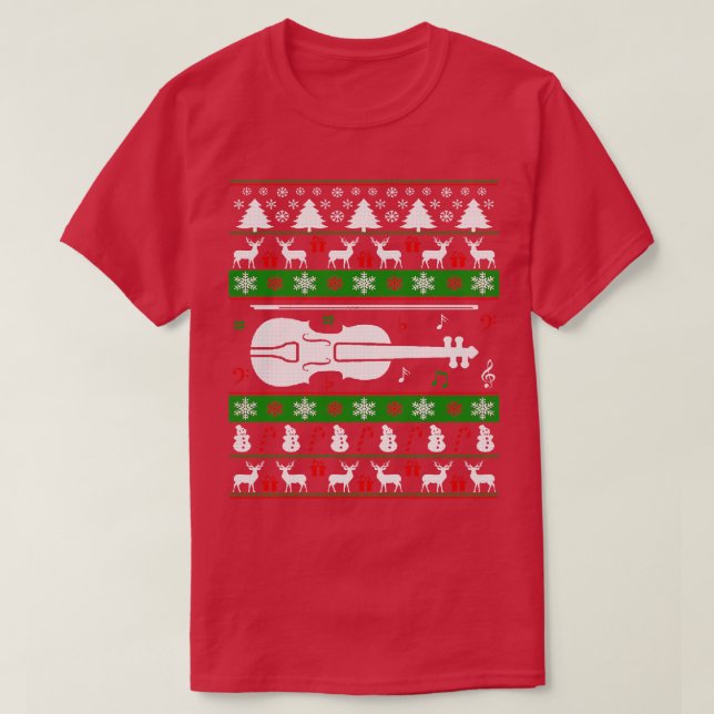 Camiseta Violin Ugly Christmas Sweater Para Amantes (Frente do Design)