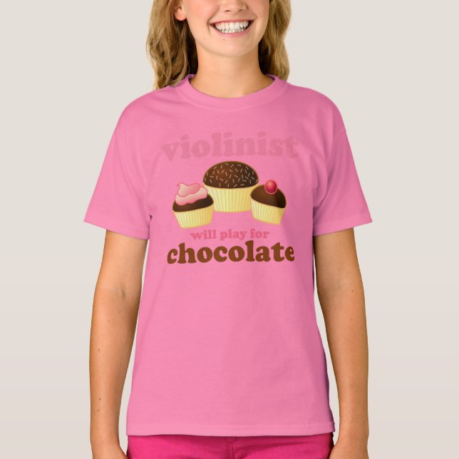Camiseta Violinista vai jogar pelo chocolate (Frente)