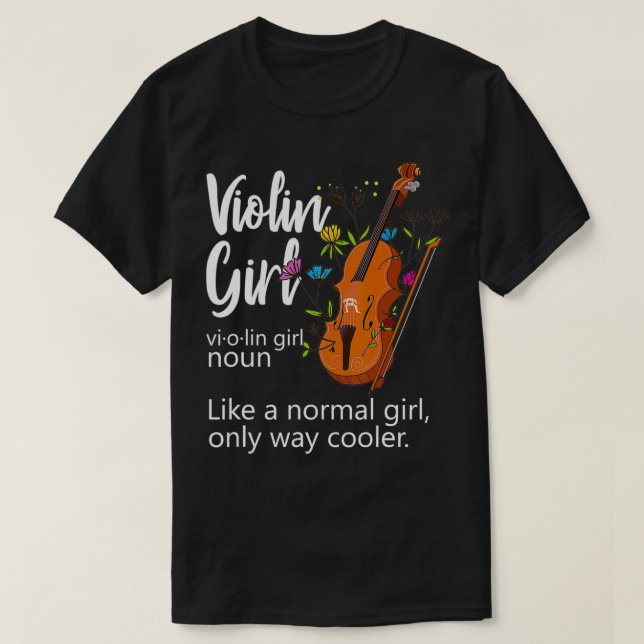 Camiseta Violinista Violino Menina Definição Flores Musical (Frente do Design)
