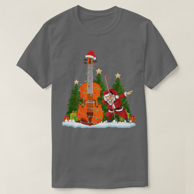 Camiseta Violino às Luzes de Natal Papais noeis Dabbing Xma (Frente do Design)