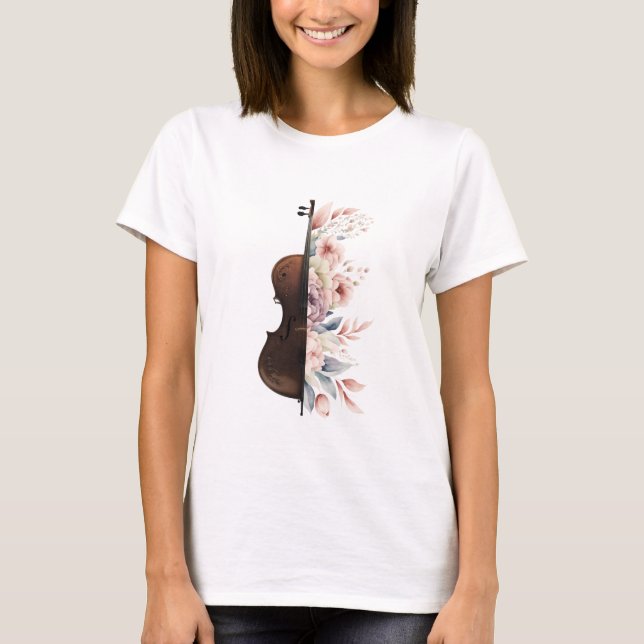 Camiseta Violino com flores. (Frente)