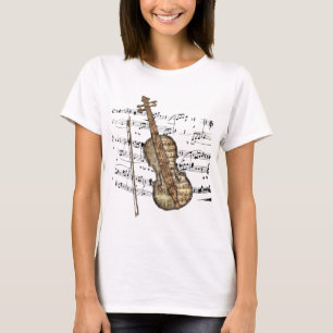 Camiseta Violino da partitura do vintage