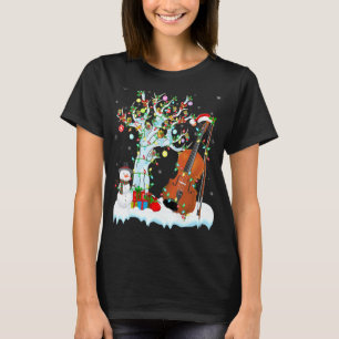 Camiseta Violino Music Xmas Tree Lighting Santa Hat Violin 