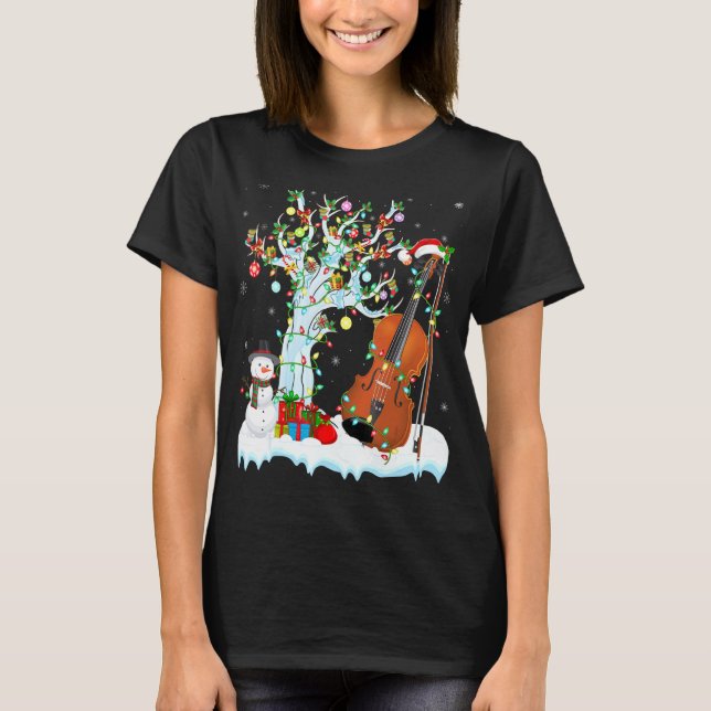 Camiseta Violino Music Xmas Tree Lighting Santa Hat Violin  (Frente)