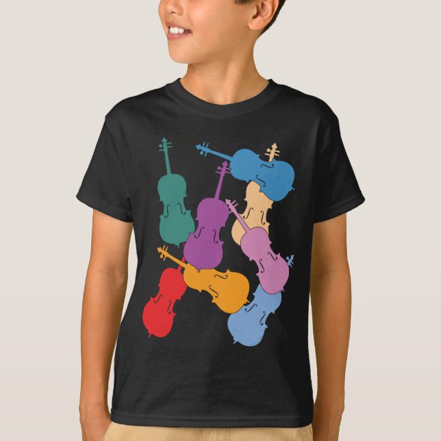 Camiseta Violoncelos coloridos (Frente)