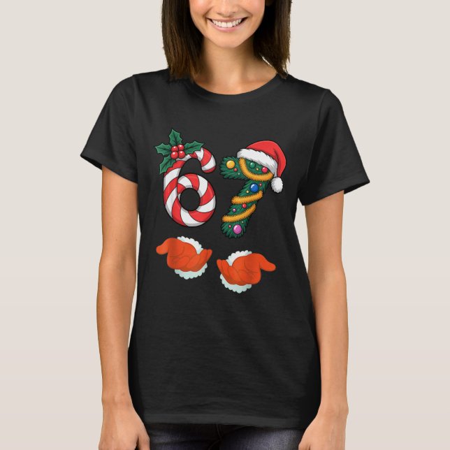 Camiseta Viral 67 Candy Canes Christmas Tree With Hand Holi (Frente)