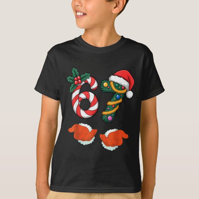 Camiseta Viral 67 Candy Canes Christmas Tree With Hand Holi (Frente)