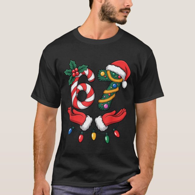 Camiseta Viral 67 Hands Gesture Candy Canes Santa Holiday K (Frente)
