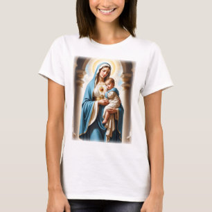 Camiseta Virgem Abençoada Maria e Jesus Bebê