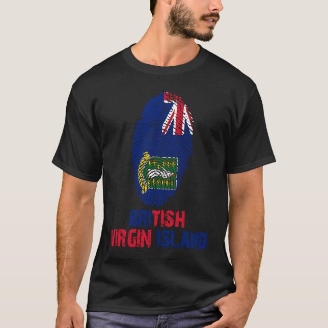 Camiseta Virgem Britânica Finger Impressão Flag I Love Tr (Frente)