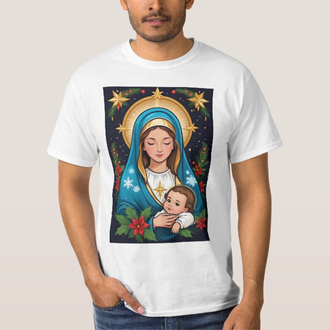 Camiseta Virgem Católica Romana Cristã Maria Natal (Frente)