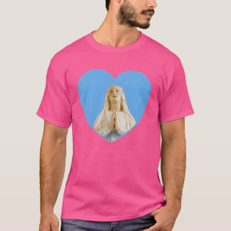Camiseta Virgem Mãe Maria Rezando Retro de Coração Azul