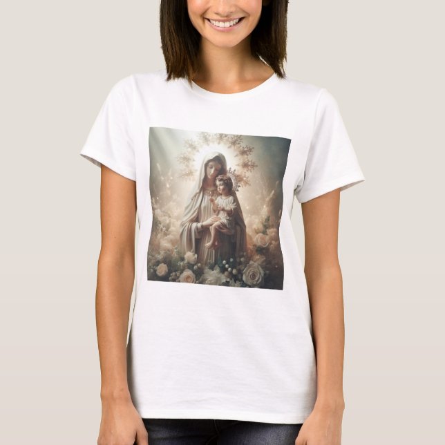 Camiseta Virgen y Niño: Amor Divino en Serenidad Celestial (Frente)