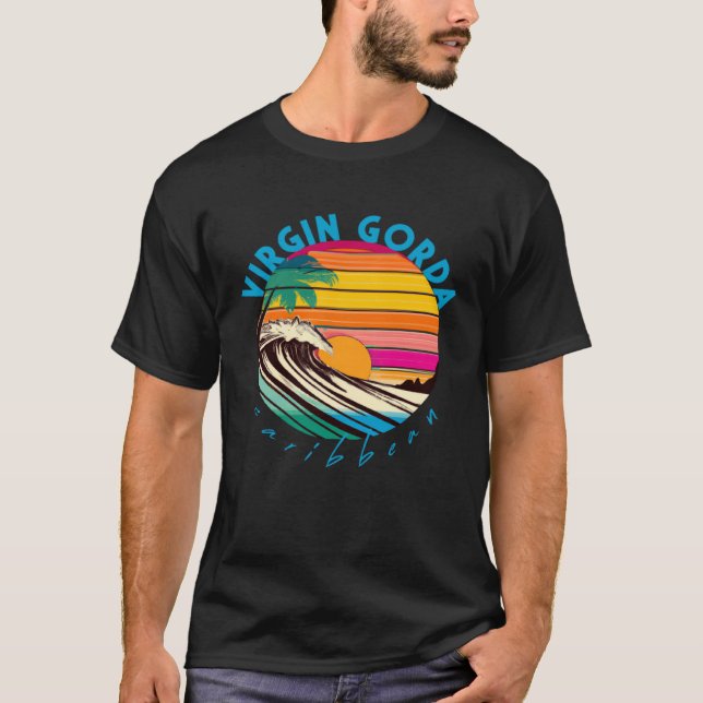 Camiseta Virgin Gorda Retro Style Caribe Beach dos anos 80 (Frente)