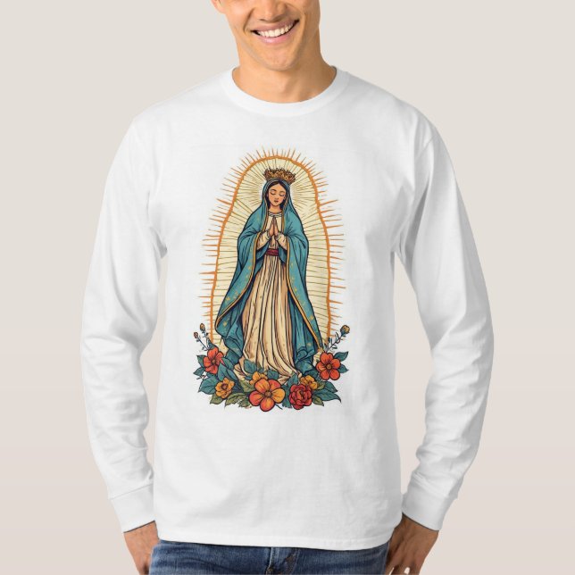 Camiseta Virgin of Guadalupe Men's Long Sleeve Tee Shirt (Frente)